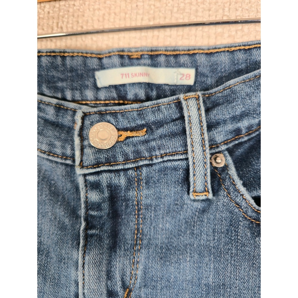 Levi Strauss Co 711 Skinny Jeans Distressed Blue Denim Women's Size 28 - Picture 4 of 9